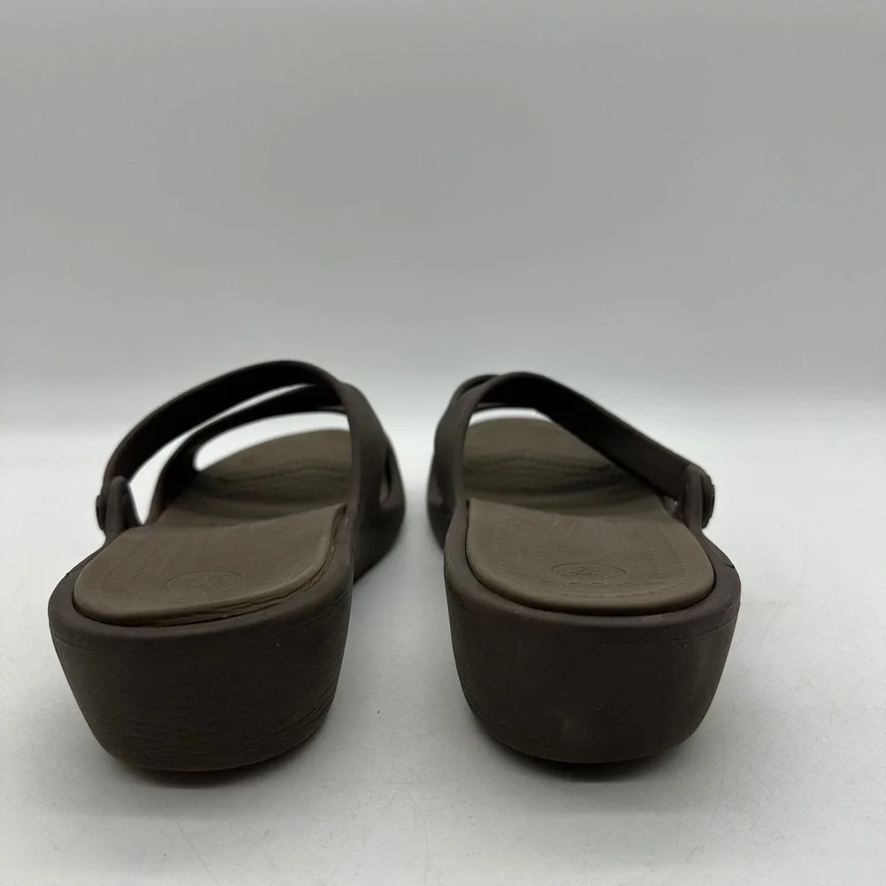 Crocs Patricia Womens Size 9 Brown Wedge Sandals Slip On tri-strap Comfort Shoes